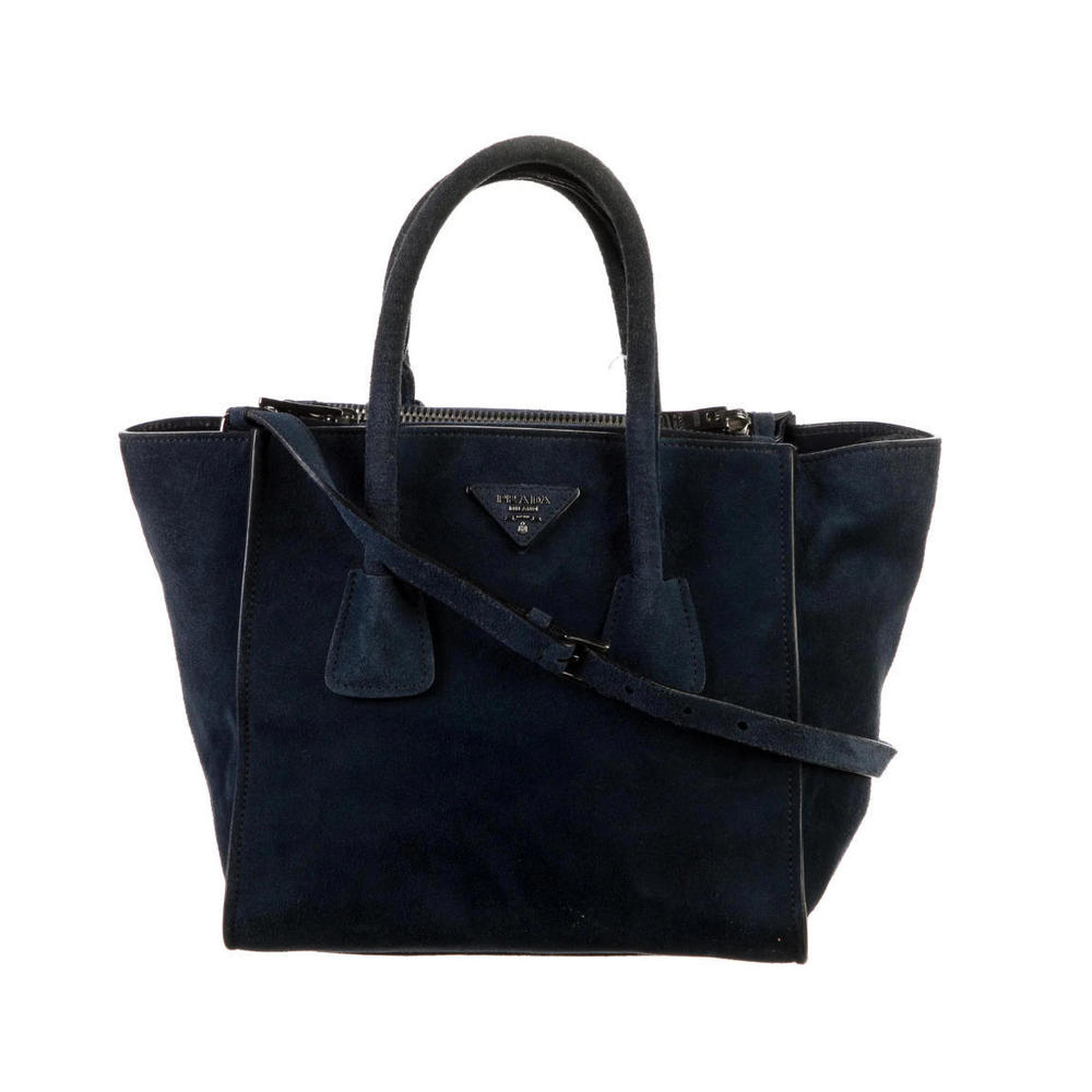 Prada Two-Way Galleria Tote Crossbody Bag Navy Scamosciato w/ Iridescent Leather